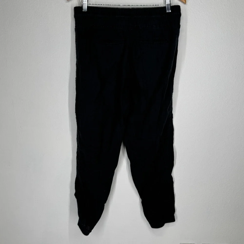 Athleta Cabo Linen Jogger Black Pants Size 10 Athleisure Coastal Travel Beach